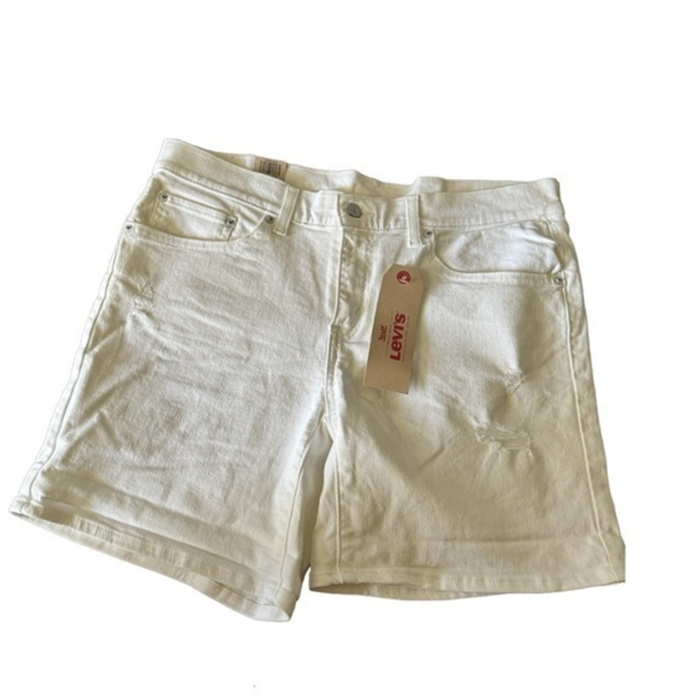 LEVIS women’s classic mid rise distressed white denim shorts size 31